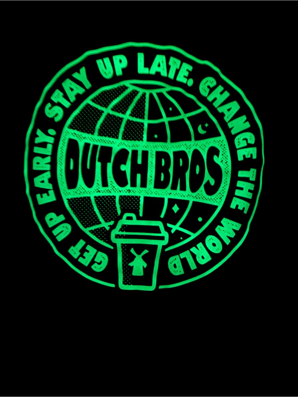 RARE Dutch Bros Black Long Sleeve Tee GLOW IN DARK